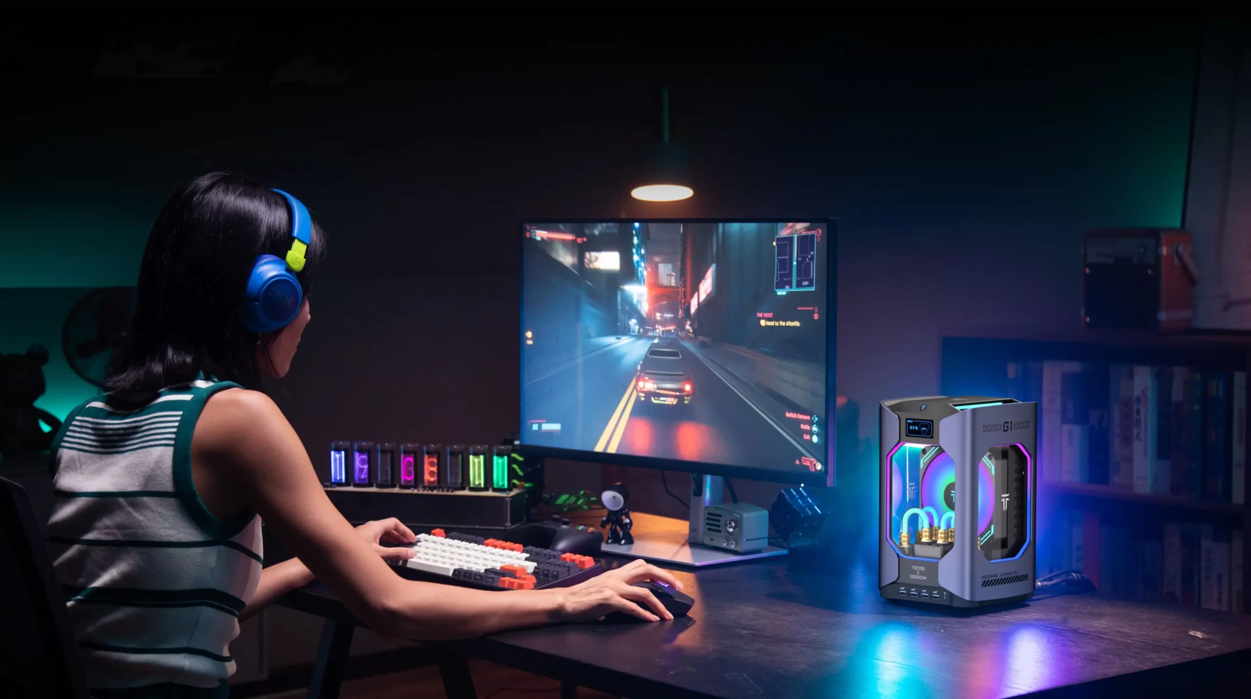 Gaming setup with RGB lighting
